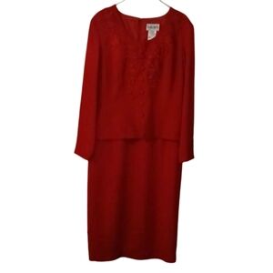 Plaza South Womens Plus Size  Elegant Red Long Sleeve Dress Size 14